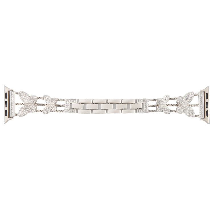 Butterfly Metal Diamond Watch Band For Apple Watch Ultra 49mm&Watch Ultra 2 49mm / Series 9&8&7 45mm / SE 3&SE 2&6&SE&5&4 44mm / 3&2&1 42mm(Starlight) - Watch Bands by buy2fix | Online Shopping UK | buy2fix