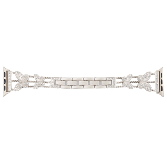 Butterfly Metal Diamond Watch Band For Apple Watch Ultra 49mm&Watch Ultra 2 49mm / Series 9&8&7 45mm / SE 3&SE 2&6&SE&5&4 44mm / 3&2&1 42mm(Starlight) - Watch Bands by buy2fix | Online Shopping UK | buy2fix