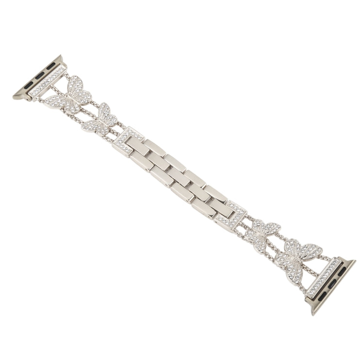 Butterfly Metal Diamond Watch Band For Apple Watch Ultra 49mm&Watch Ultra 2 49mm / Series 9&8&7 45mm / SE 3&SE 2&6&SE&5&4 44mm / 3&2&1 42mm(Starlight) - Watch Bands by buy2fix | Online Shopping UK | buy2fix
