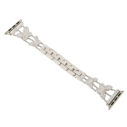 Butterfly Metal Diamond Watch Band For Apple Watch Ultra 49mm&Watch Ultra 2 49mm / Series 9&8&7 45mm / SE 3&SE 2&6&SE&5&4 44mm / 3&2&1 42mm(Starlight) - Watch Bands by buy2fix | Online Shopping UK | buy2fix