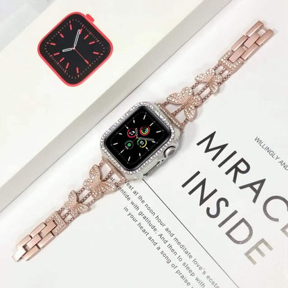 Butterfly Metal Diamond Watch Band For Apple Watch Ultra 49mm&Watch Ultra 2 49mm / Series 9&8&7 45mm / SE 3&SE 2&6&SE&5&4 44mm / 3&2&1 42mm(Starlight) - Watch Bands by buy2fix | Online Shopping UK | buy2fix