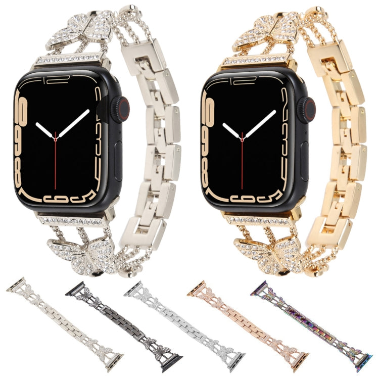Butterfly Metal Diamond Watch Band For Apple Watch Ultra 49mm&Watch Ultra 2 49mm / Series 9&8&7 45mm / SE 3&SE 2&6&SE&5&4 44mm / 3&2&1 42mm(Starlight) - Watch Bands by buy2fix | Online Shopping UK | buy2fix