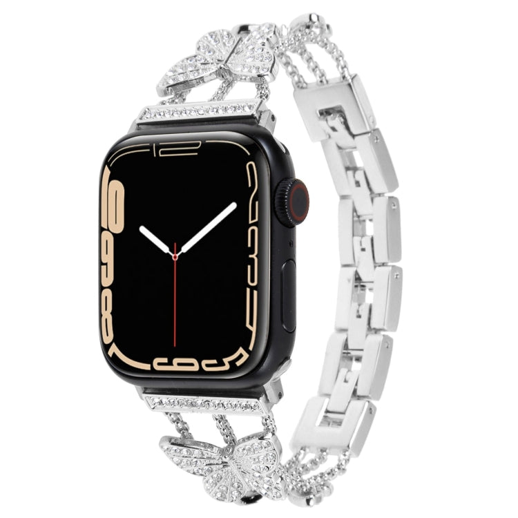 Butterfly Metal Diamond Watch Band For Apple Watch Series 9&8&7 41mm / SE 3&SE 2&6&SE&5&4 40mm / 3&2&1 38mm(Silver) - Watch Bands by buy2fix | Online Shopping UK | buy2fix