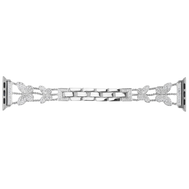 Butterfly Metal Diamond Watch Band For Apple Watch Series 9&8&7 41mm / SE 3&SE 2&6&SE&5&4 40mm / 3&2&1 38mm(Silver) - Watch Bands by buy2fix | Online Shopping UK | buy2fix