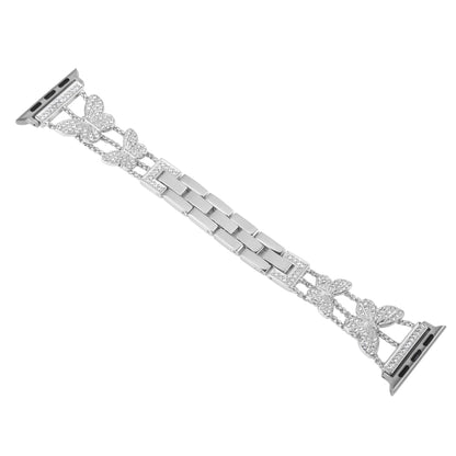 Butterfly Metal Diamond Watch Band For Apple Watch Series 9&8&7 41mm / SE 3&SE 2&6&SE&5&4 40mm / 3&2&1 38mm(Silver) - Watch Bands by buy2fix | Online Shopping UK | buy2fix