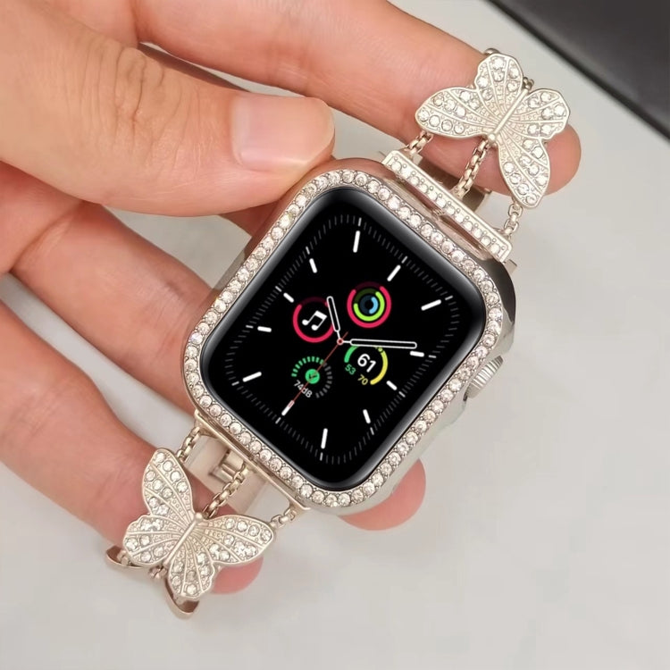 Butterfly Metal Diamond Watch Band For Apple Watch Series 9&8&7 41mm / SE 3&SE 2&6&SE&5&4 40mm / 3&2&1 38mm(Silver) - Watch Bands by buy2fix | Online Shopping UK | buy2fix