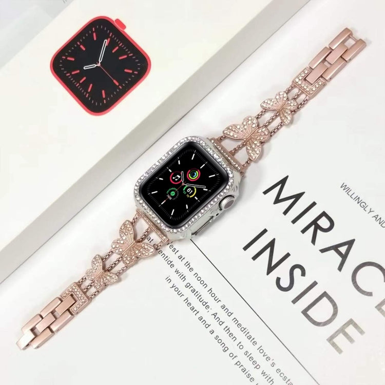 Butterfly Metal Diamond Watch Band For Apple Watch Series 9&8&7 41mm / SE 3&SE 2&6&SE&5&4 40mm / 3&2&1 38mm(Silver) - Watch Bands by buy2fix | Online Shopping UK | buy2fix