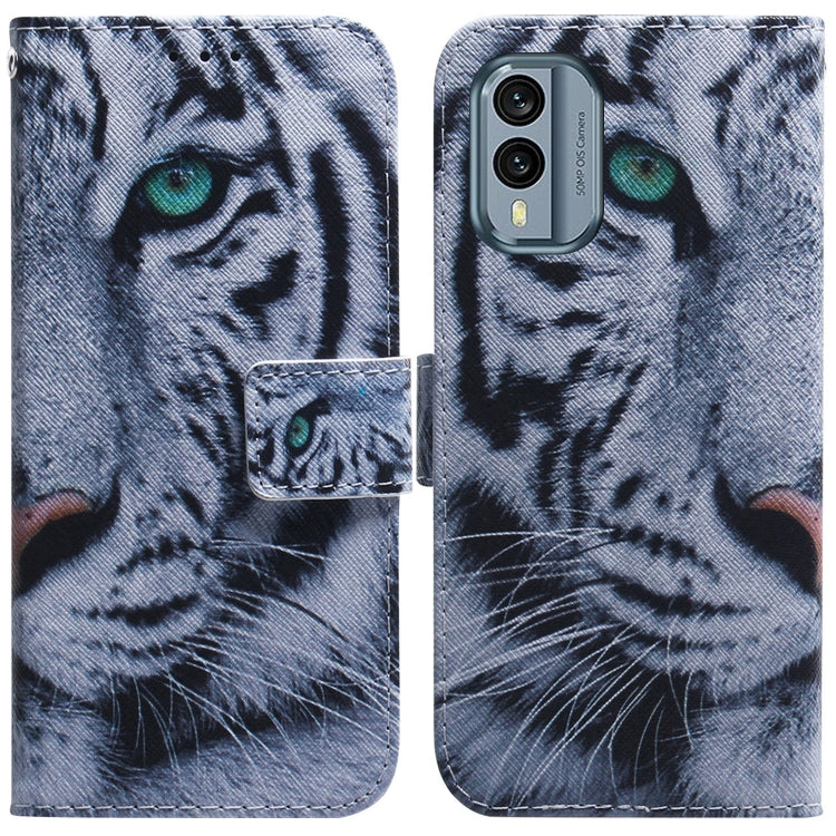 For Nokia X30 Coloured Drawing Flip Leather Phone Case(Tiger) - Nokia Cases by buy2fix | Online Shopping UK | buy2fix