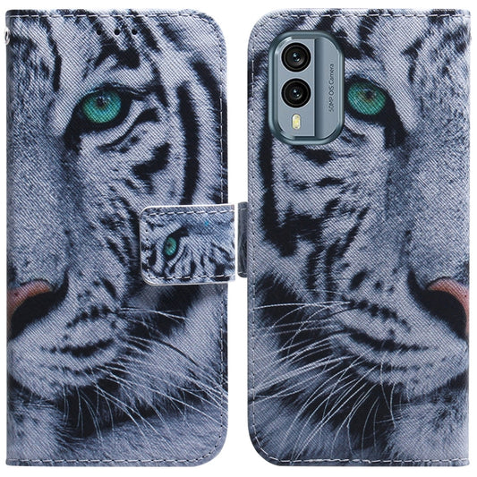 For Nokia X30 Coloured Drawing Flip Leather Phone Case(Tiger) - Nokia Cases by buy2fix | Online Shopping UK | buy2fix
