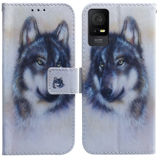 For TCL 408 Coloured Drawing Flip Leather Phone Case(White Wolf) - TCL by buy2fix | Online Shopping UK | buy2fix