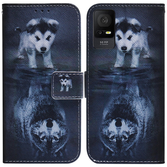 For TCL 408 Coloured Drawing Flip Leather Phone Case(Wolf and Dog)