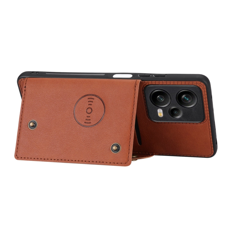 For Xiaomi Redmi Note 12 5G Global Double Buckle Magnetic Phone Case(Brown) by buy2fix