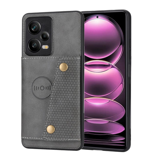 For Xiaomi Redmi Note 12 Pro+ 5G Global Double Buckle Magnetic Phone Case(Grey) by buy2fix