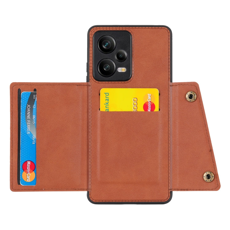For Xiaomi Redmi Note 12 Pro+ 5G Global Double Buckle Magnetic Phone Case(Brown) by buy2fix
