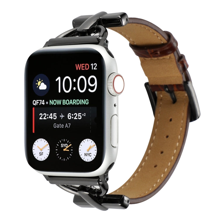 D-Buckle Cocodile Genuine Leather Watch Band For Apple Watch Ultra 49mm&Watch Ultra 2 49mm / Series 9&8&7 45mm / SE 3&SE 2&6&SE&5&4 44mm / 3&2&1 42mm(Coffee) - Watch Bands by buy2fix | Online Shopping UK | buy2fix
