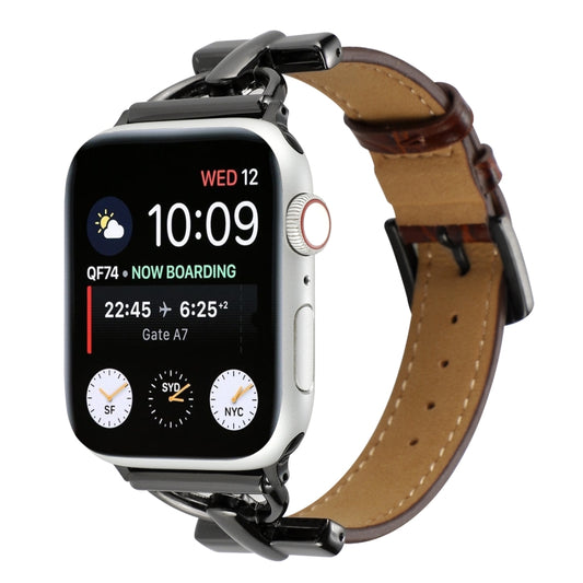 D-Buckle Cocodile Genuine Leather Watch Band For Apple Watch Ultra 49mm&Watch Ultra 2 49mm / Series 9&8&7 45mm / SE 3&SE 2&6&SE&5&4 44mm / 3&2&1 42mm(Coffee) - Watch Bands by buy2fix | Online Shopping UK | buy2fix