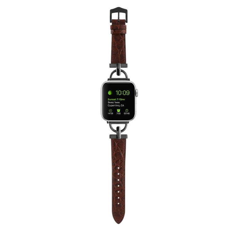 D-Buckle Cocodile Genuine Leather Watch Band For Apple Watch Ultra 49mm&Watch Ultra 2 49mm / Series 9&8&7 45mm / SE 3&SE 2&6&SE&5&4 44mm / 3&2&1 42mm(Coffee) - Watch Bands by buy2fix | Online Shopping UK | buy2fix