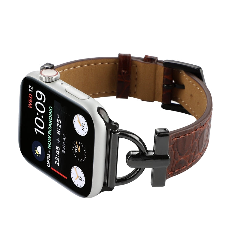 D-Buckle Cocodile Genuine Leather Watch Band For Apple Watch Ultra 49mm&Watch Ultra 2 49mm / Series 9&8&7 45mm / SE 3&SE 2&6&SE&5&4 44mm / 3&2&1 42mm(Coffee) - Watch Bands by buy2fix | Online Shopping UK | buy2fix