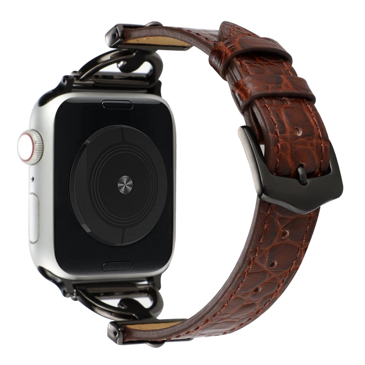 D-Buckle Cocodile Genuine Leather Watch Band For Apple Watch Ultra 49mm&Watch Ultra 2 49mm / Series 9&8&7 45mm / SE 3&SE 2&6&SE&5&4 44mm / 3&2&1 42mm(Coffee) - Watch Bands by buy2fix | Online Shopping UK | buy2fix