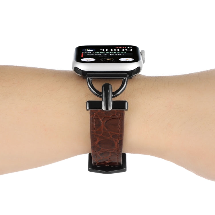 D-Buckle Cocodile Genuine Leather Watch Band For Apple Watch Ultra 49mm&Watch Ultra 2 49mm / Series 9&8&7 45mm / SE 3&SE 2&6&SE&5&4 44mm / 3&2&1 42mm(Coffee) - Watch Bands by buy2fix | Online Shopping UK | buy2fix