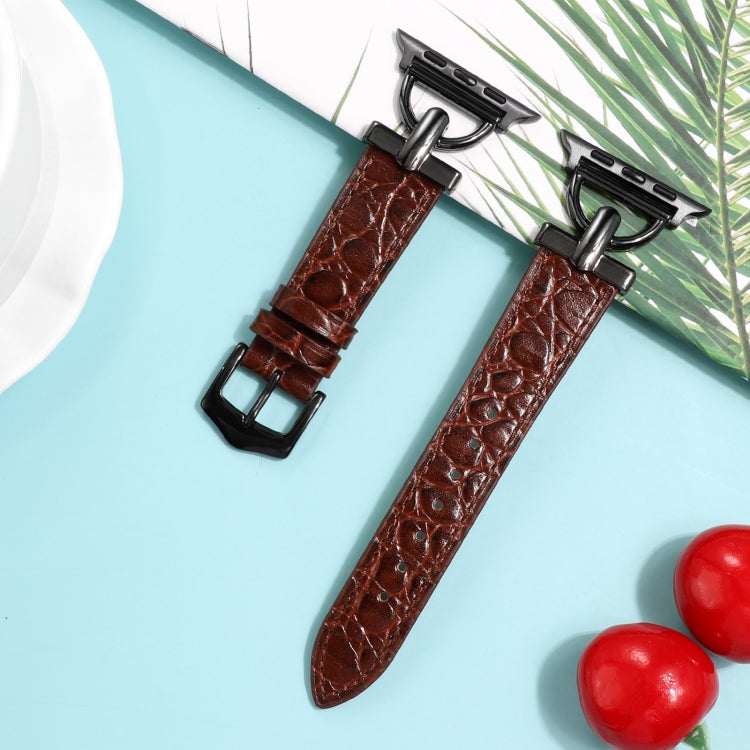 D-Buckle Cocodile Genuine Leather Watch Band For Apple Watch Ultra 49mm&Watch Ultra 2 49mm / Series 9&8&7 45mm / SE 3&SE 2&6&SE&5&4 44mm / 3&2&1 42mm(Coffee) - Watch Bands by buy2fix | Online Shopping UK | buy2fix