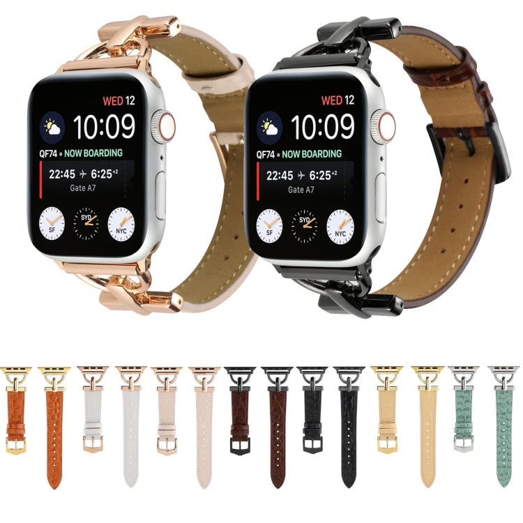 D-Buckle Cocodile Genuine Leather Watch Band For Apple Watch Ultra 49mm&Watch Ultra 2 49mm / Series 9&8&7 45mm / SE 3&SE 2&6&SE&5&4 44mm / 3&2&1 42mm(Coffee) - Watch Bands by buy2fix | Online Shopping UK | buy2fix