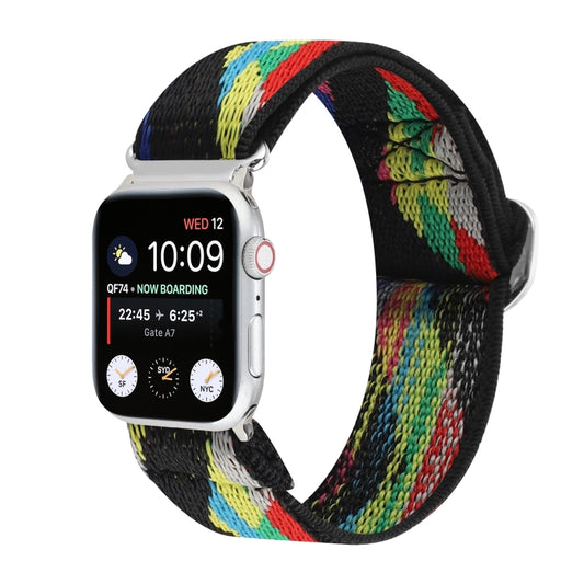 For Apple Watch Ultra 49mm&Watch Ultra 2 49mm / Series 9&8&7 45mm / SE 3&SE 2&6&SE&5&4 44mm / 3&2&1 42mm Buckle Elastic Nylon Watch Band(Yellow Red) - Watch Bands by buy2fix | Online Shopping UK | buy2fix