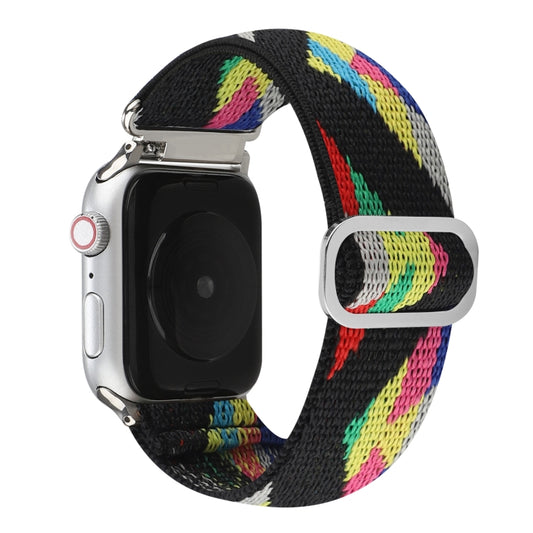 For Apple Watch Ultra 49mm&Watch Ultra 2 49mm / Series 9&8&7 45mm / SE 3&SE 2&6&SE&5&4 44mm / 3&2&1 42mm Buckle Elastic Nylon Watch Band(Yellow Red) - Watch Bands by buy2fix | Online Shopping UK | buy2fix