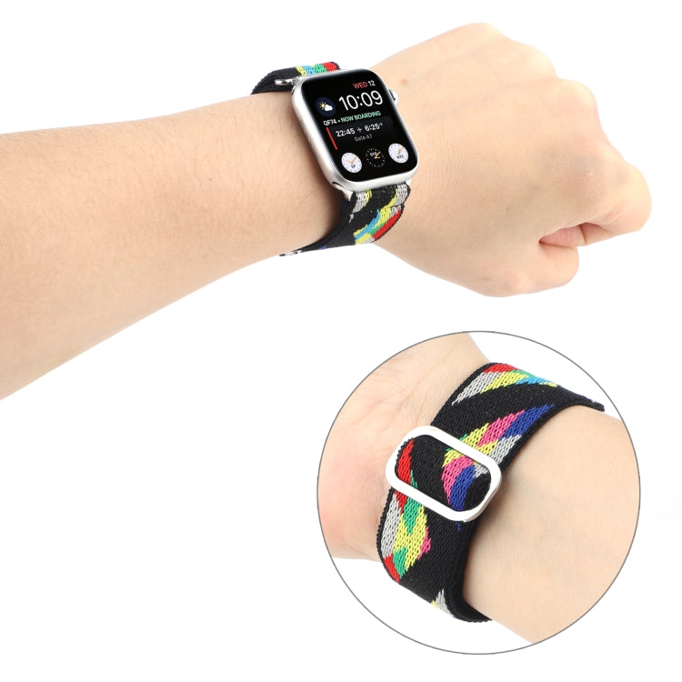 For Apple Watch Ultra 49mm&Watch Ultra 2 49mm / Series 9&8&7 45mm / SE 3&SE 2&6&SE&5&4 44mm / 3&2&1 42mm Buckle Elastic Nylon Watch Band(Yellow Red) - Watch Bands by buy2fix | Online Shopping UK | buy2fix