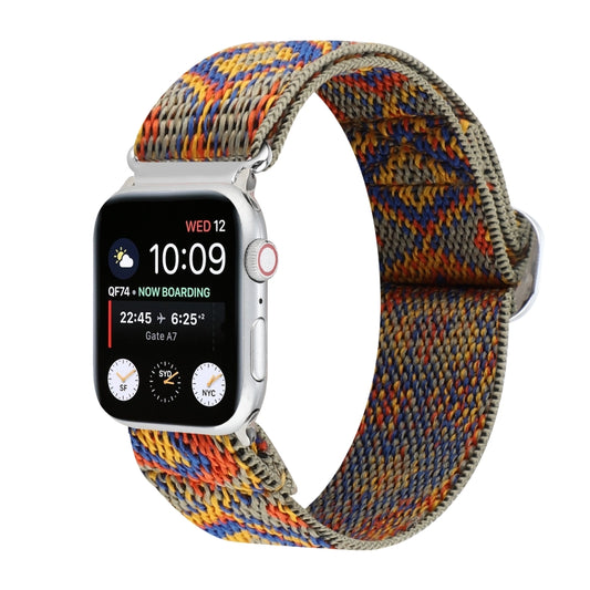 For Apple Watch Series 9&8&7 41mm / SE 3&SE 2&6&SE&5&4 40mm / 3&2&1 38mm Buckle Elastic Nylon Watch Band(Orange Rhombus) - Watch Bands by buy2fix | Online Shopping UK | buy2fix