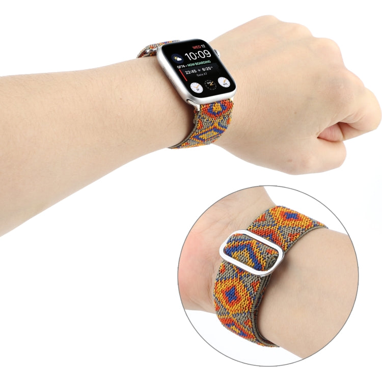 For Apple Watch Series 9&8&7 41mm / SE 3&SE 2&6&SE&5&4 40mm / 3&2&1 38mm Buckle Elastic Nylon Watch Band(Orange Rhombus) - Watch Bands by buy2fix | Online Shopping UK | buy2fix