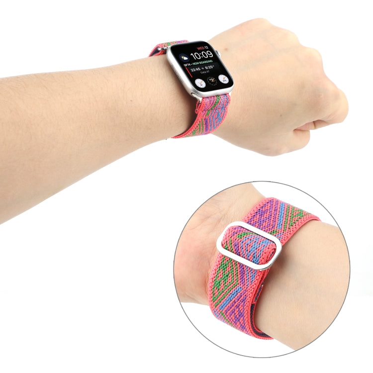 For Apple Watch Series 9&8&7 41mm / SE 3&SE 2&6&SE&5&4 40mm / 3&2&1 38mm Buckle Elastic Nylon Watch Band(Rose Red) - Watch Bands by buy2fix | Online Shopping UK | buy2fix