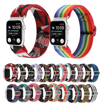 For Apple Watch Series 9&8&7 41mm / SE 3&SE 2&6&SE&5&4 40mm / 3&2&1 38mm Buckle Elastic Nylon Watch Band(Orange Rhombus) - Watch Bands by buy2fix | Online Shopping UK | buy2fix