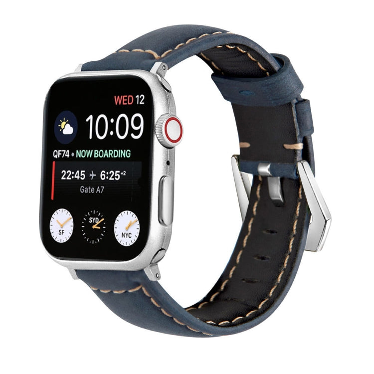 For Apple Watch Ultra 49mm&Watch Ultra 2 49mm / Series 9&8&7 45mm / SE 3&SE 2&6&SE&5&4 44mm / 3&2&1 42mm Silver Buckle Genuine Leather Watch Band(Frosted Blue) - Watch Bands by buy2fix | Online Shopping UK | buy2fix