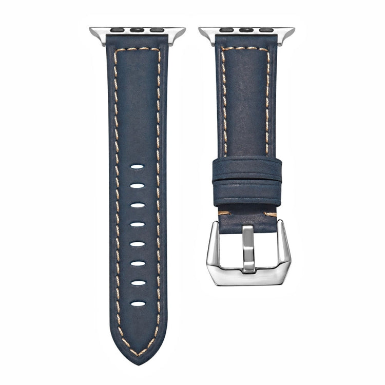 For Apple Watch Ultra 49mm&Watch Ultra 2 49mm / Series 9&8&7 45mm / SE 3&SE 2&6&SE&5&4 44mm / 3&2&1 42mm Silver Buckle Genuine Leather Watch Band(Frosted Blue) - Watch Bands by buy2fix | Online Shopping UK | buy2fix