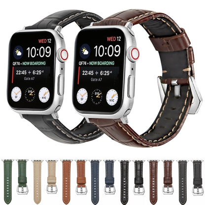 For Apple Watch Ultra 49mm&Watch Ultra 2 49mm / Series 9&8&7 45mm / SE 3&SE 2&6&SE&5&4 44mm / 3&2&1 42mm Silver Buckle Genuine Leather Watch Band(Frosted Blue) - Watch Bands by buy2fix | Online Shopping UK | buy2fix