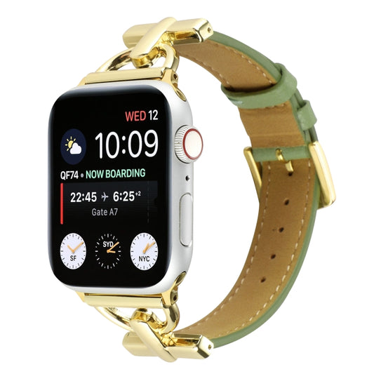 For Apple Watch Ultra 49mm&Watch Ultra 2 49mm / Series 9&8&7 45mm / SE 3&SE 2&6&SE&5&4 44mm / 3&2&1 42mm D-Buckle Plain Genuine Leather Watch Band(Green) - Watch Bands by buy2fix | Online Shopping UK | buy2fix