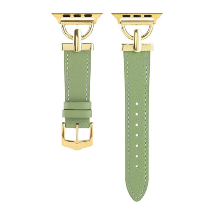 For Apple Watch Ultra 49mm&Watch Ultra 2 49mm / Series 9&8&7 45mm / SE 3&SE 2&6&SE&5&4 44mm / 3&2&1 42mm D-Buckle Plain Genuine Leather Watch Band(Green) - Watch Bands by buy2fix | Online Shopping UK | buy2fix