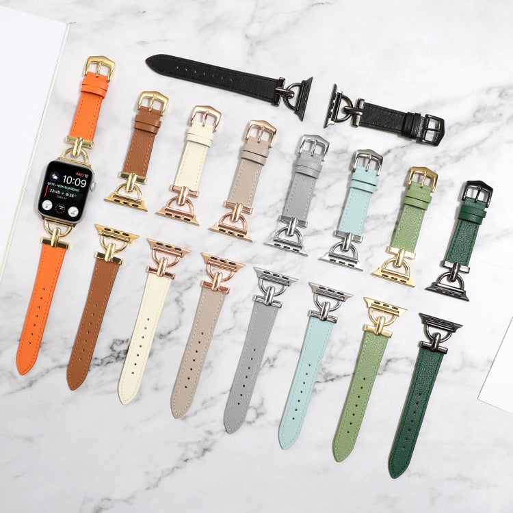 For Apple Watch Ultra 49mm&Watch Ultra 2 49mm / Series 9&8&7 45mm / SE 3&SE 2&6&SE&5&4 44mm / 3&2&1 42mm D-Buckle Plain Genuine Leather Watch Band(Green) - Watch Bands by buy2fix | Online Shopping UK | buy2fix