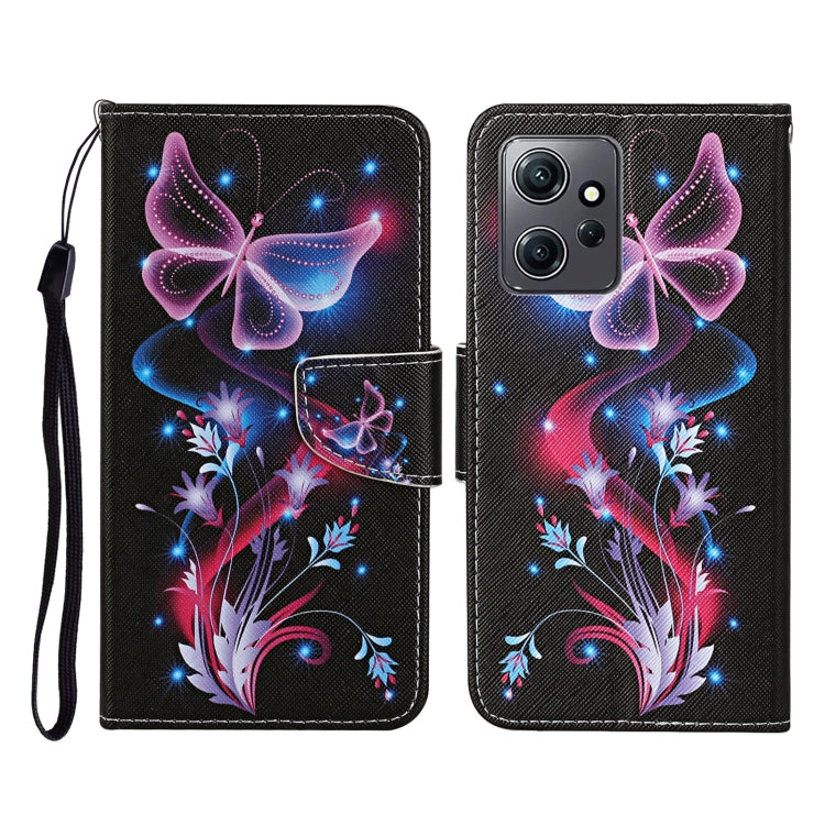 For Xiaomi Redmi Note 12 4G Global Colored Drawing Pattern Flip Leather Phone Case(Fluorescent Butterfly) by buy2fix