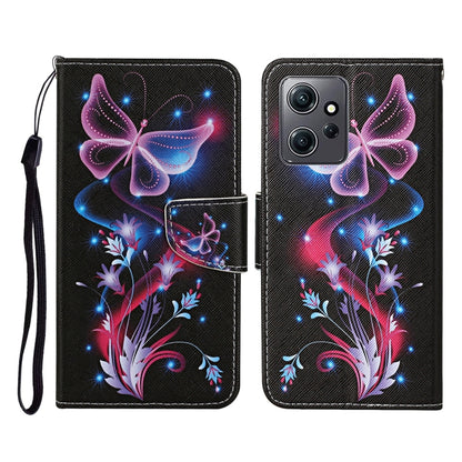 For Xiaomi Redmi Note 12 4G Global Colored Drawing Pattern Flip Leather Phone Case(Fluorescent Butterfly) by buy2fix