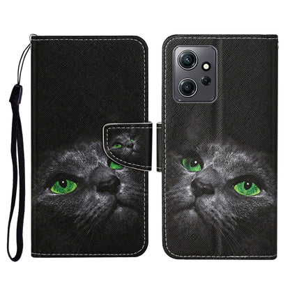 For Xiaomi Redmi Note 12 4G Global Colored Drawing Pattern Flip Leather Phone Case(Black Cat) by buy2fix