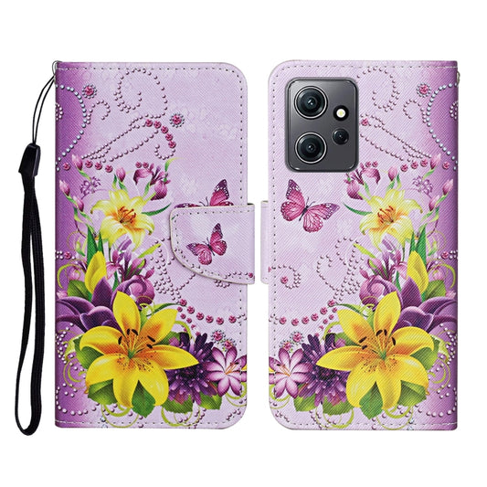 For Xiaomi Redmi Note 12 4G Global Colored Drawing Pattern Flip Leather Phone Case(Yellow Flower Butterfly) by buy2fix