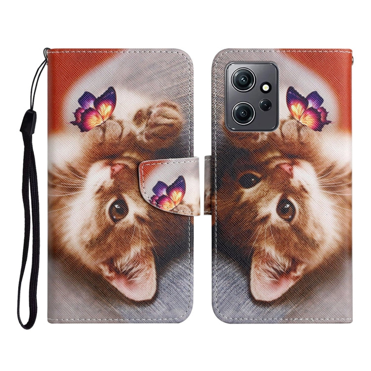 For Xiaomi Redmi Note 12 4G Global Colored Drawing Pattern Flip Leather Phone Case(Butterfly Cat) by buy2fix