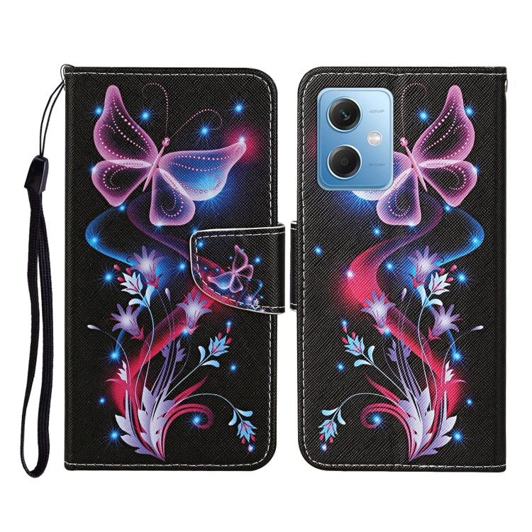 For Xiaomi Redmi Note 12 5G Global/Poco X5 Colored Drawing Pattern Flip Leather Phone Case(Fluorescent Butterfly) by buy2fix