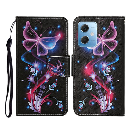 For Xiaomi Redmi Note 12 5G Global/Poco X5 Colored Drawing Pattern Flip Leather Phone Case(Fluorescent Butterfly) by buy2fix