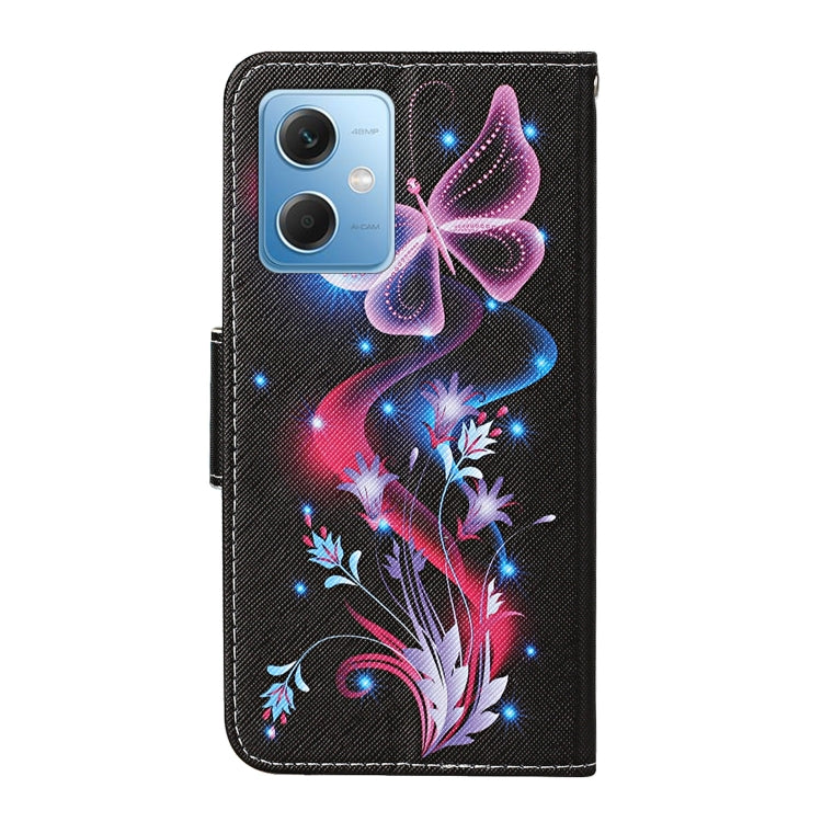 For Xiaomi Redmi Note 12 5G Global/Poco X5 Colored Drawing Pattern Flip Leather Phone Case(Fluorescent Butterfly) by buy2fix