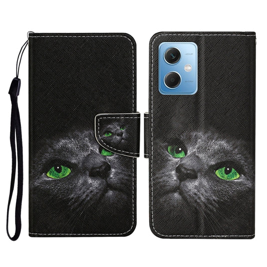 For Xiaomi Redmi Note 12 5G Global/Poco X5 Colored Drawing Pattern Flip Leather Phone Case(Black Cat) by buy2fix