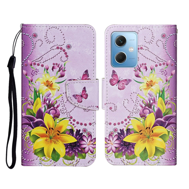 For Xiaomi Redmi Note 12 5G Global/Poco X5 Colored Drawing Pattern Flip Leather Phone Case(Yellow Flower Butterfly) by buy2fix