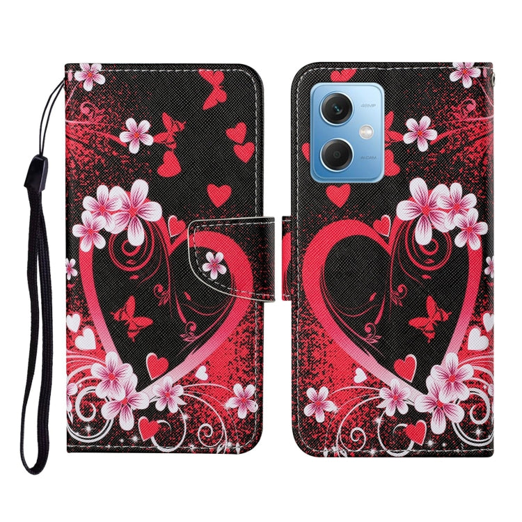 For Xiaomi Redmi Note 12 5G Global/Poco X5 Colored Drawing Pattern Flip Leather Phone Case(Red Heart) by buy2fix